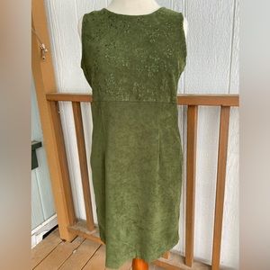 Victoria Moon olive green suede like floral sleeveless dress
